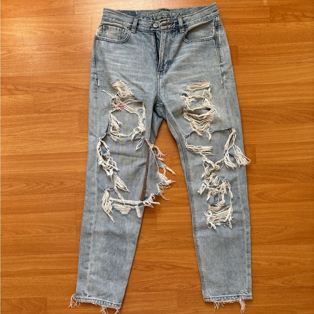 American Eagle Outfitters Ripped Light Blue Boyfriend Jeans